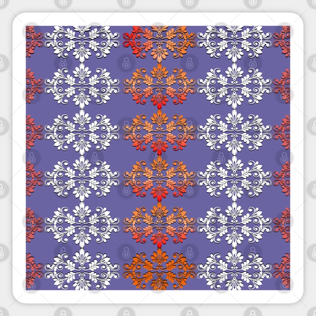 White and red intricate pattern on purple background. Sticker by ikshvaku